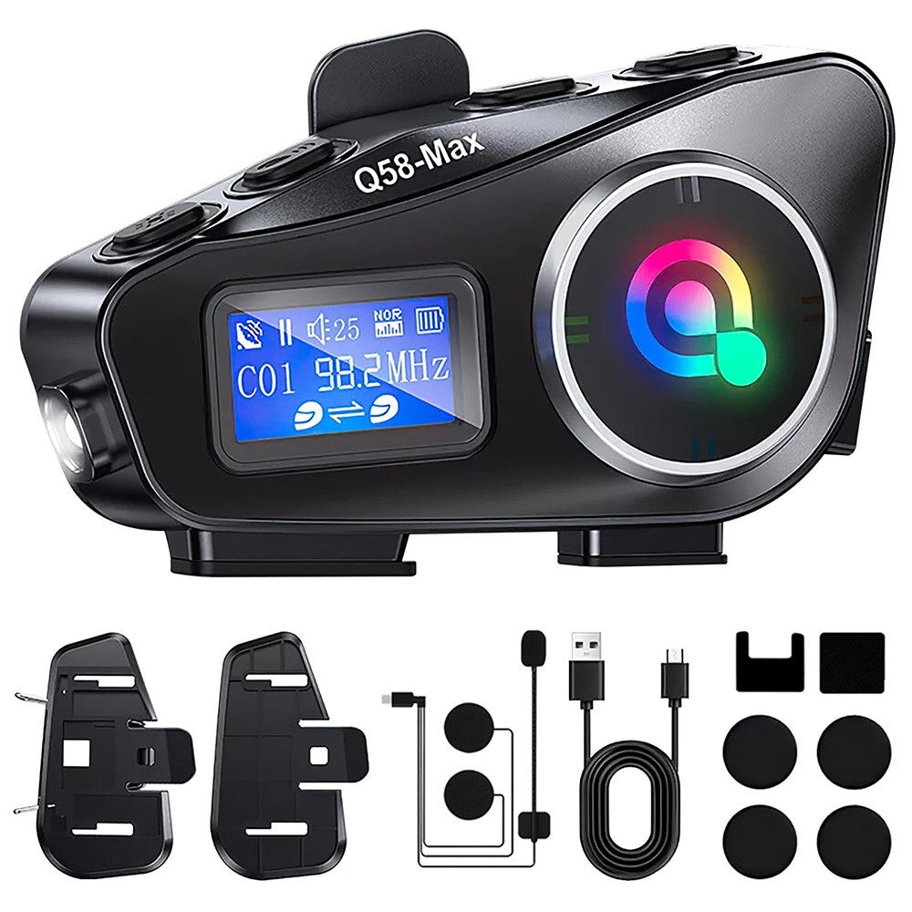 Q58Max Motorrad-Helm Intercom Headset: 500m Reichweite, FM Radio, LED
