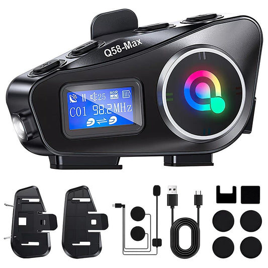 Q58Max Motorrad-Helm Intercom Headset: 500m Reichweite, FM Radio, LED