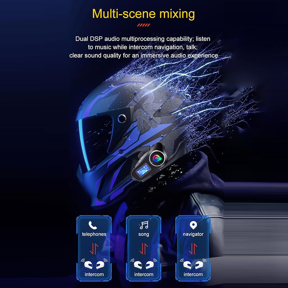 Q58Max Motorrad-Helm Intercom Headset: 500m Reichweite, FM Radio, LED