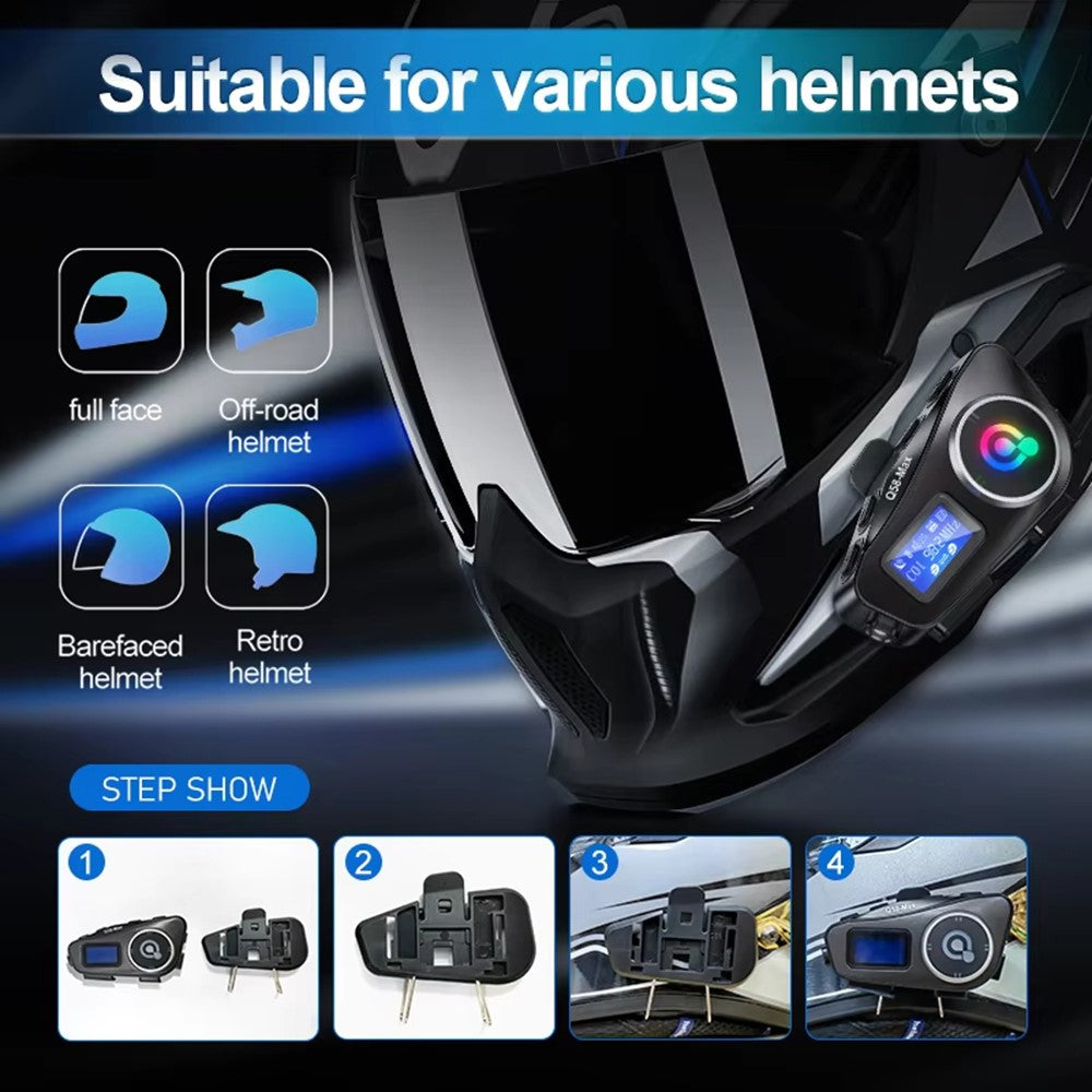 Q58Max Motorrad-Helm Intercom Headset: 500m Reichweite, FM Radio, LED