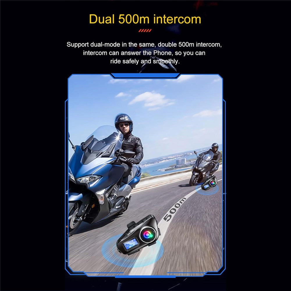 Q58Max Motorrad-Helm Intercom Headset: 500m Reichweite, FM Radio, LED