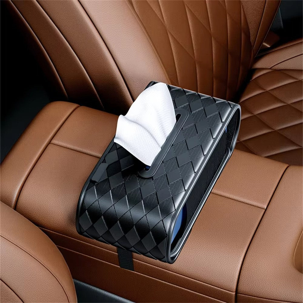 Auto Taschentuchbox Halter Leder Fahrzeug Rücksitz Organizer mit Metallöffnung