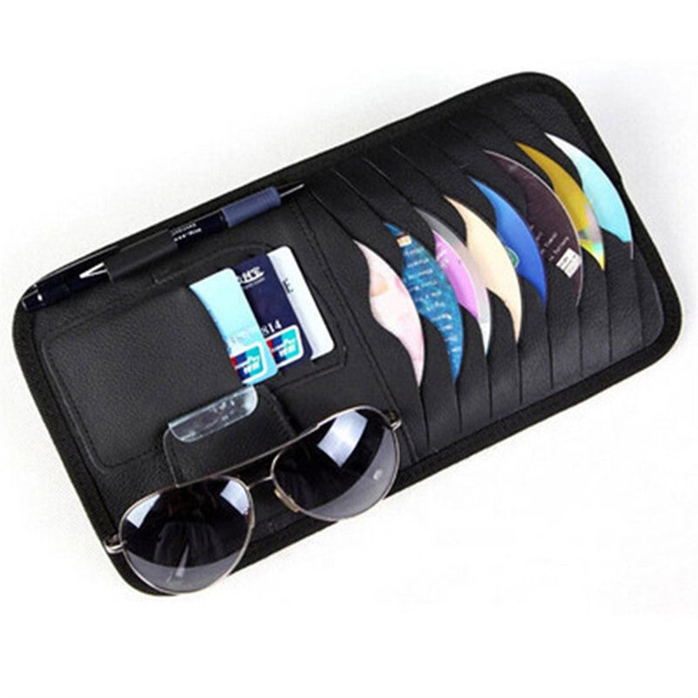 Multifunktionaler Auto-Sonnenblenden-Organizer aus PU-Leder – Karten, CDs, Brille & Stift