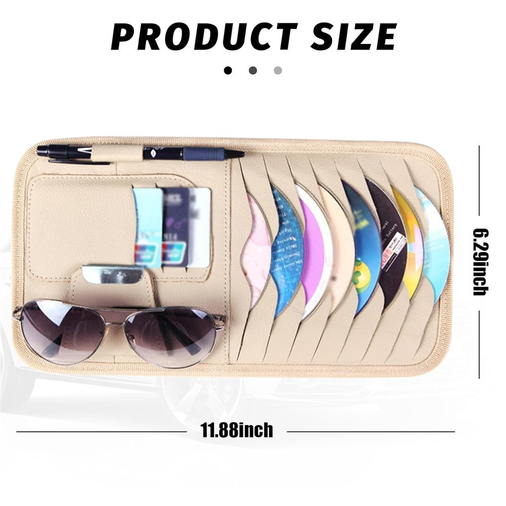 Multifunktionaler Auto-Sonnenblenden-Organizer aus PU-Leder – Karten, CDs, Brille & Stift