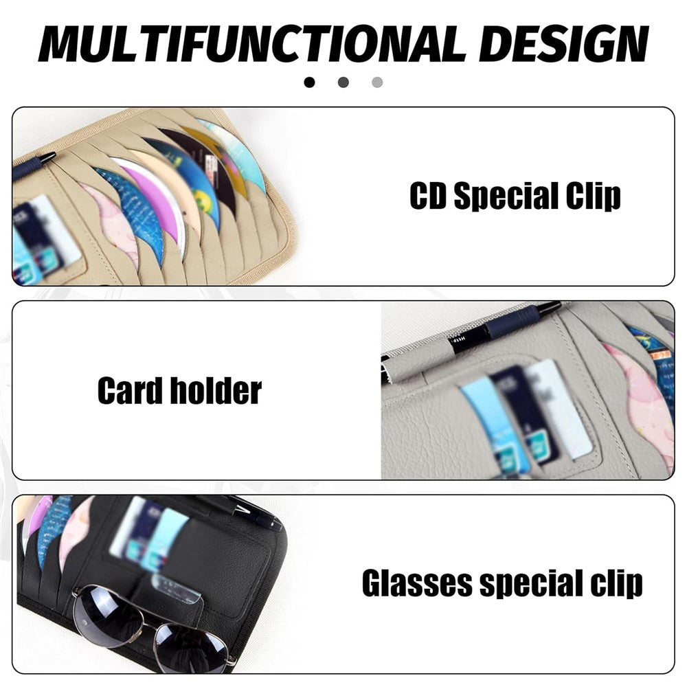 Multifunktionaler Auto-Sonnenblenden-Organizer aus PU-Leder – Karten, CDs, Brille & Stift
