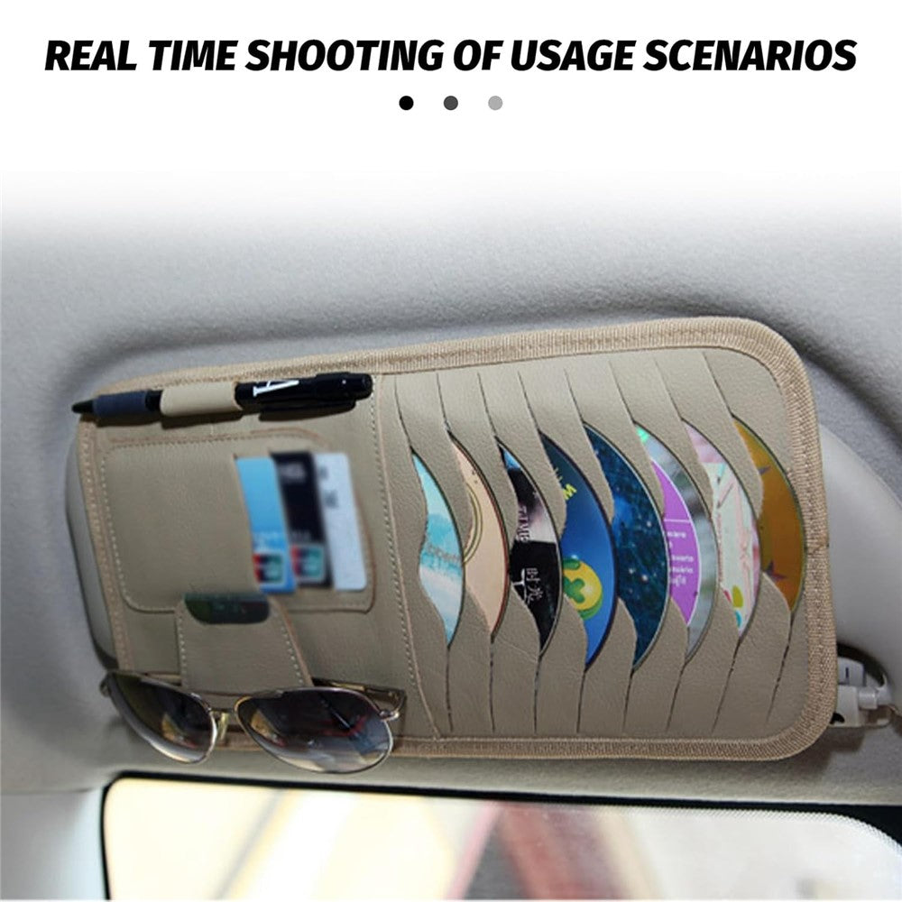 Multifunktionaler Auto-Sonnenblenden-Organizer aus PU-Leder – Karten, CDs, Brille & Stift