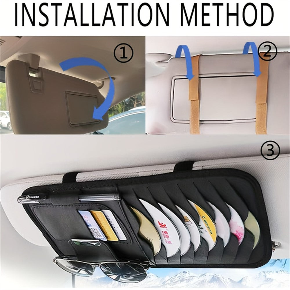 Multifunktionaler Auto-Sonnenblenden-Organizer aus PU-Leder – Karten, CDs, Brille & Stift