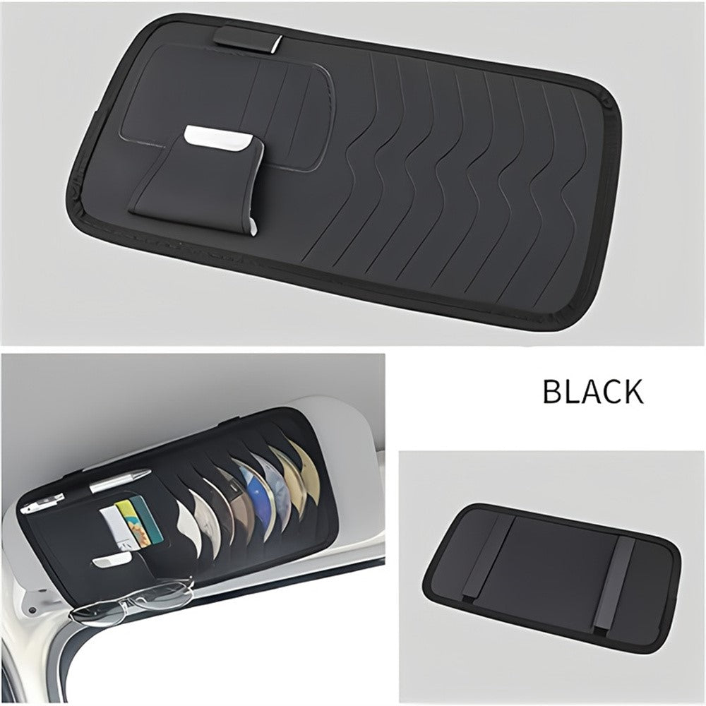 Multifunktionaler Auto-Sonnenblenden-Organizer aus PU-Leder – Karten, CDs, Brille & Stift