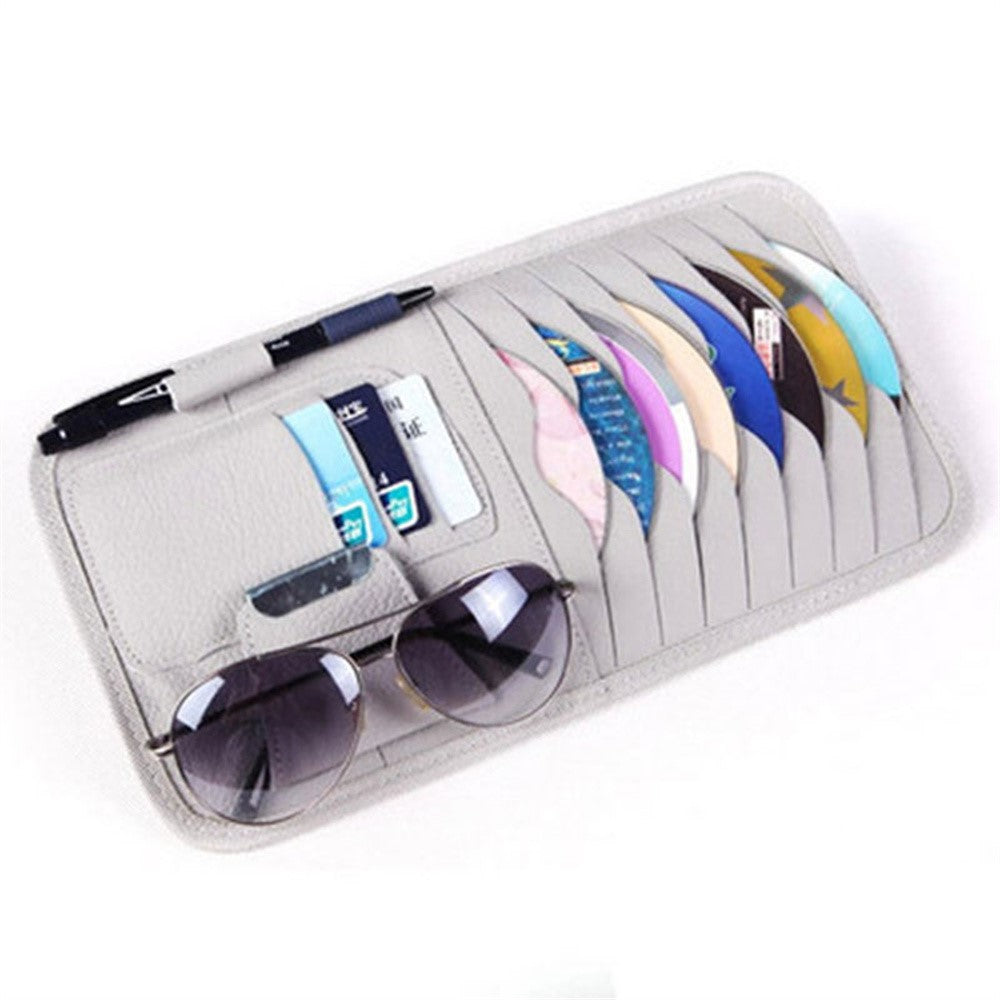 Multifunktionaler Auto-Sonnenblenden-Organizer aus PU-Leder – Karten, CDs, Brille & Stift