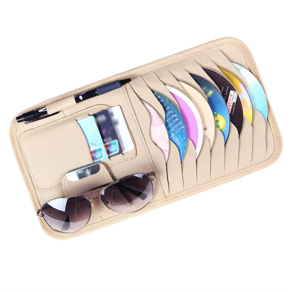 Multifunktionaler Auto-Sonnenblenden-Organizer aus PU-Leder – Karten, CDs, Brille & Stift