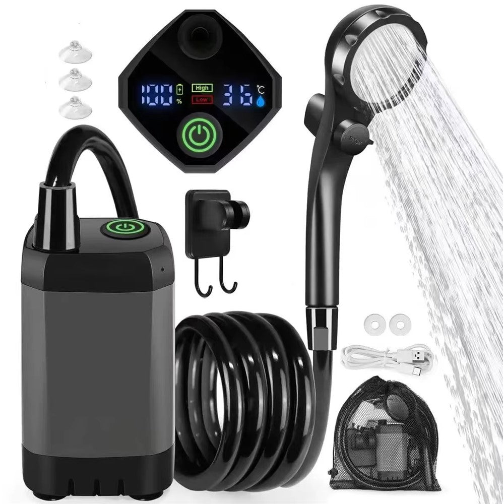 Portable Electric Shower Pump Built-in 6000mAh Battery IPX7 Waterproof 4 Modes Camping Bathing Set