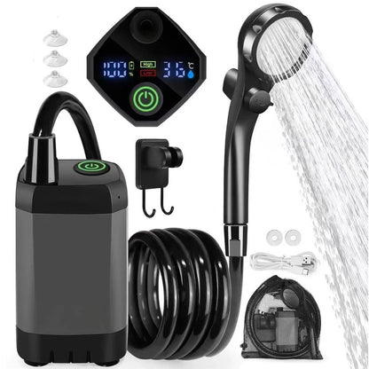Portable Electric Shower Pump Built-in 6000mAh Battery IPX7 Waterproof 4 Modes Camping Bathing Set