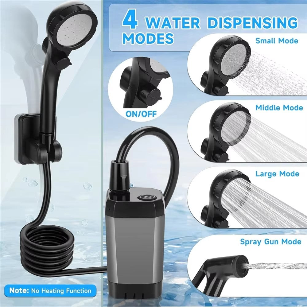 Portable Electric Shower Pump Built-in 6000mAh Battery IPX7 Waterproof 4 Modes Camping Bathing Set