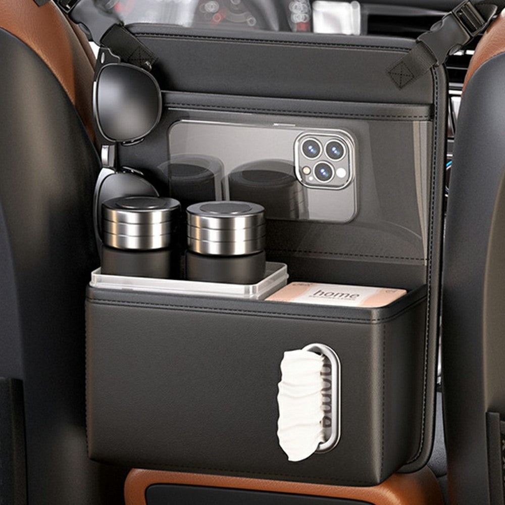 Transparentes Touchscreen-Fenster Auto Rücksitz Organizer Tasche PU Leder Multi-Pocket Hänge-Aufbewahrung mit Taschentuchfach