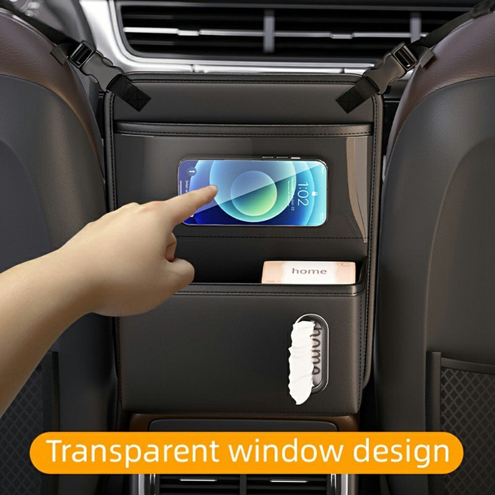 Transparentes Touchscreen-Fenster Auto Rücksitz Organizer Tasche PU Leder Multi-Pocket Hänge-Aufbewahrung mit Taschentuchfach