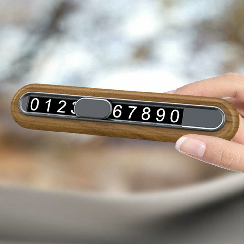 Parkschild aus Walnussholz mit Sichtschutz – Versteckte Telefonnummer