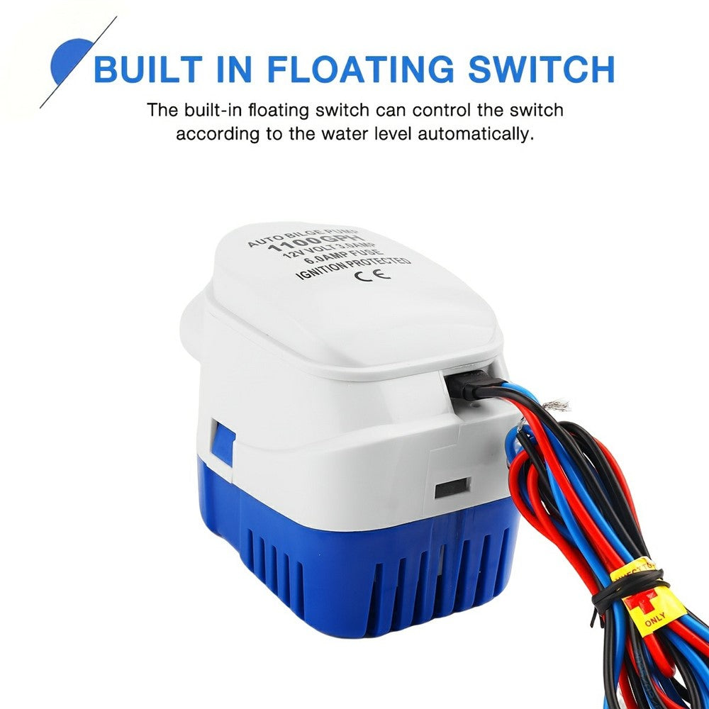 12V Bilgenpumpe 1100GPH mit Automatik-Schwimmerschalter für Wohnmobil, Marine, Boot