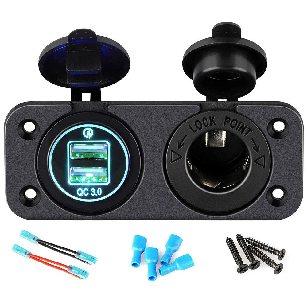 QC3.0 Dual USB KFZ-Ladegerät mit Zigarettenanzünder für 12V-24V Wohnmobile, Boote, Motorräder