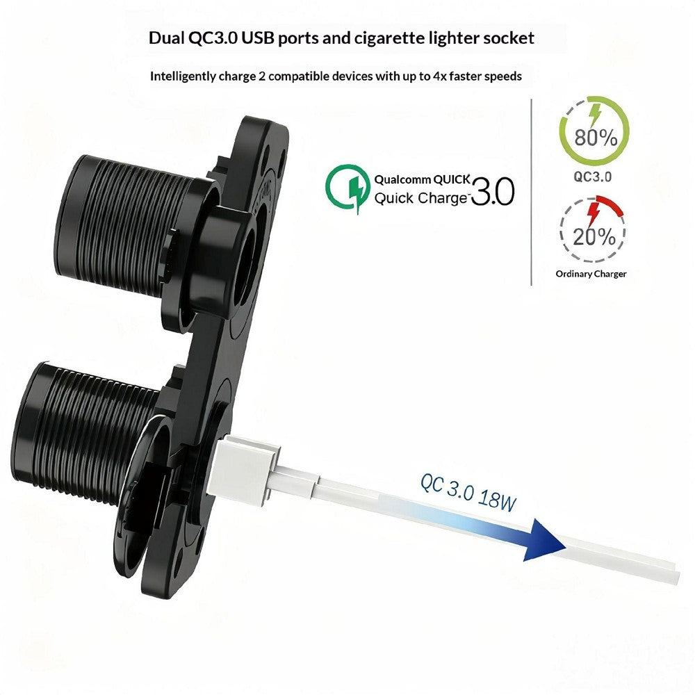 QC3.0 Dual USB KFZ-Ladegerät mit Zigarettenanzünder für 12V-24V Wohnmobile, Boote, Motorräder