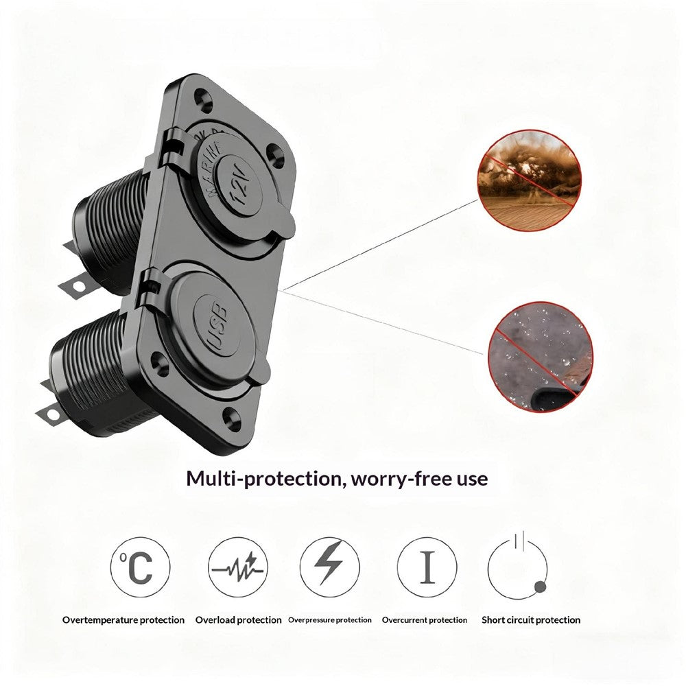 QC3.0 Dual USB KFZ-Ladegerät mit Zigarettenanzünder für 12V-24V Wohnmobile, Boote, Motorräder