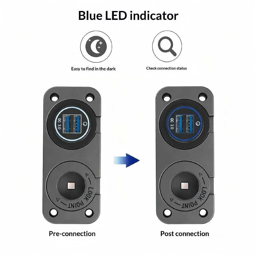 QC3.0 Dual USB KFZ-Ladegerät mit Zigarettenanzünder für 12V-24V Wohnmobile, Boote, Motorräder