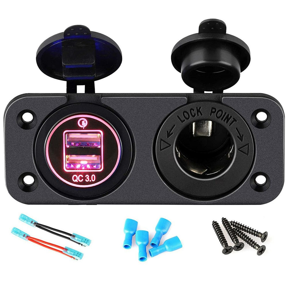 QC3.0 Dual USB KFZ-Ladegerät mit Zigarettenanzünder für 12V-24V Wohnmobile, Boote, Motorräder