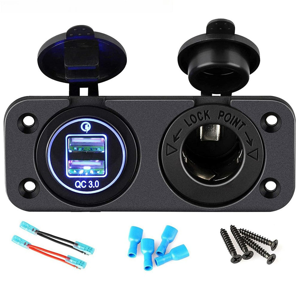 QC3.0 Dual USB KFZ-Ladegerät mit Zigarettenanzünder für 12V-24V Wohnmobile, Boote, Motorräder