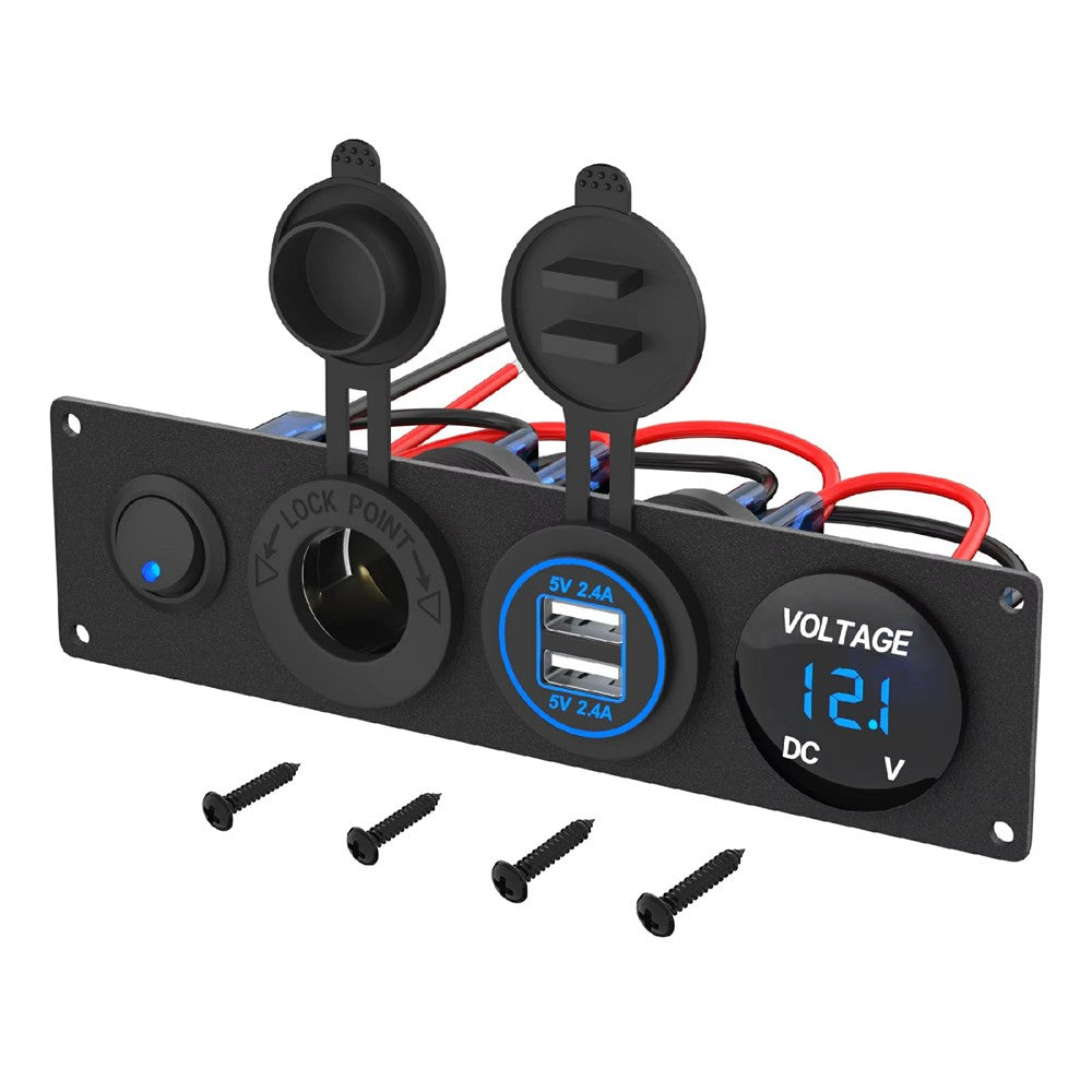 Doppel-USB Zigarettenanzünder mit Voltmeter & Schalter, 12-24V