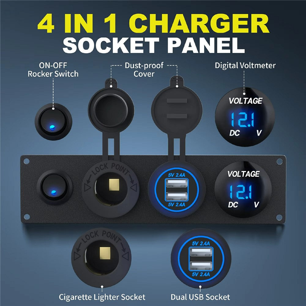 Doppel-USB Zigarettenanzünder mit Voltmeter & Schalter, 12-24V