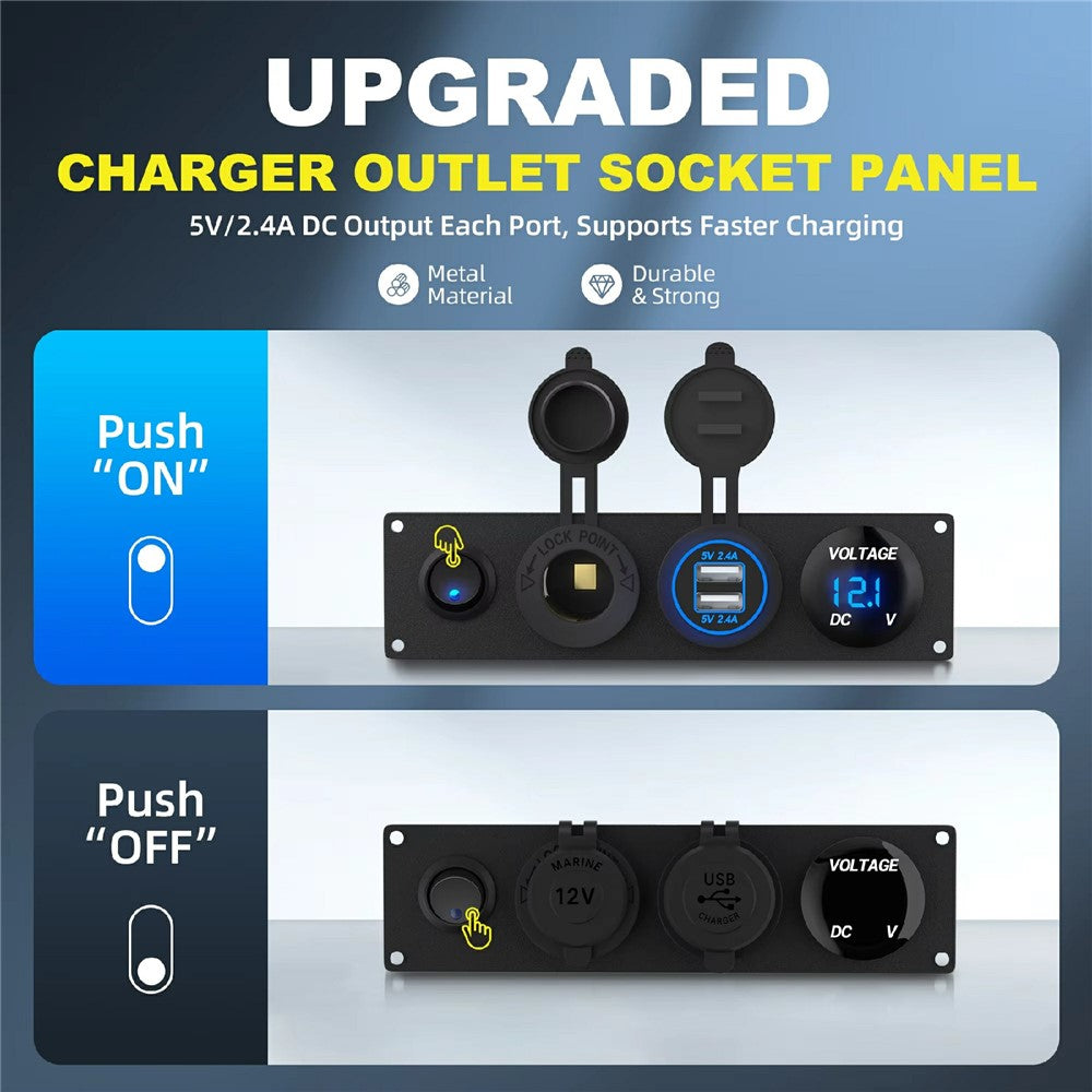 Doppel-USB Zigarettenanzünder mit Voltmeter & Schalter, 12-24V