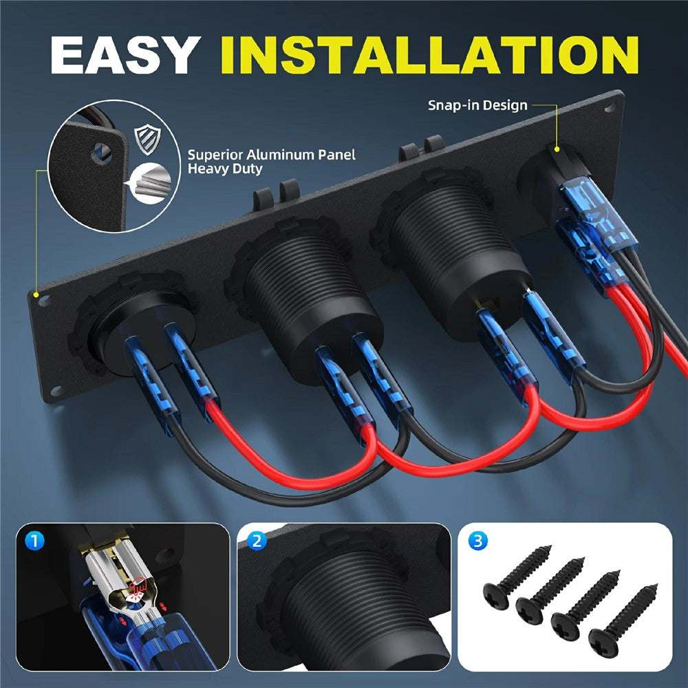 Doppel-USB Zigarettenanzünder mit Voltmeter & Schalter, 12-24V