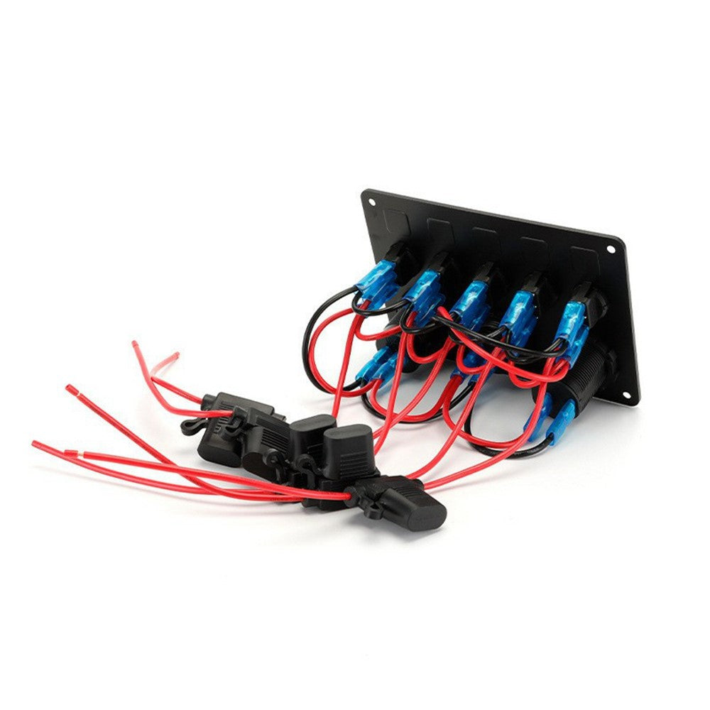 5-Schalter Bedienfeld mit Voltmeter, Dual USB Ladegerät & Zigarettenanzünder für RV, Marine & Boot
