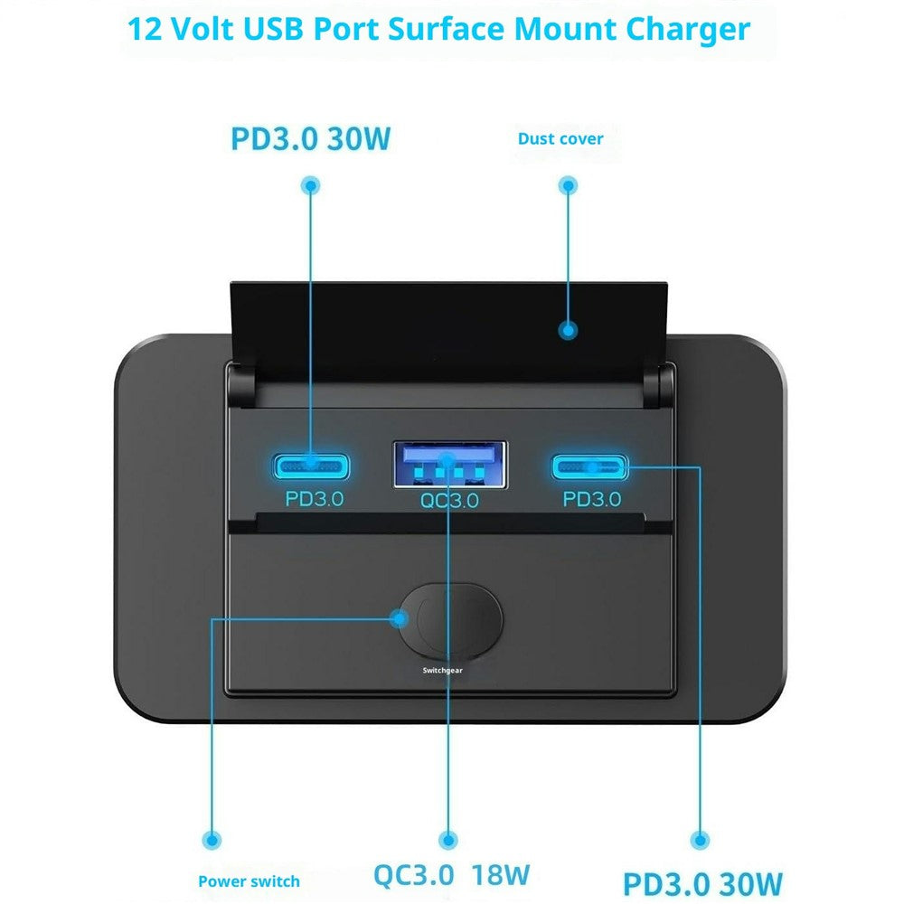 PD 3.0/QC3.0 3-Port USB Kfz-Ladegerät - Schnellladen für Wohnmobile, Boote, LKWs