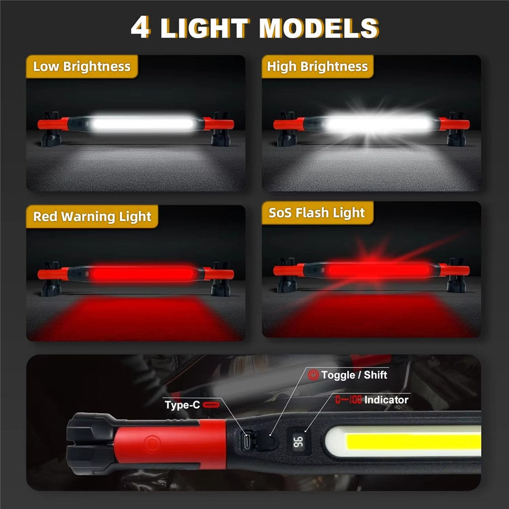3000 Lumens LED Work Light Magnetic Rechargeable Dimming COB Flashlight 360 Degree Rotating Auto Inspection Light Repair Lamp for Car Repair Emergency