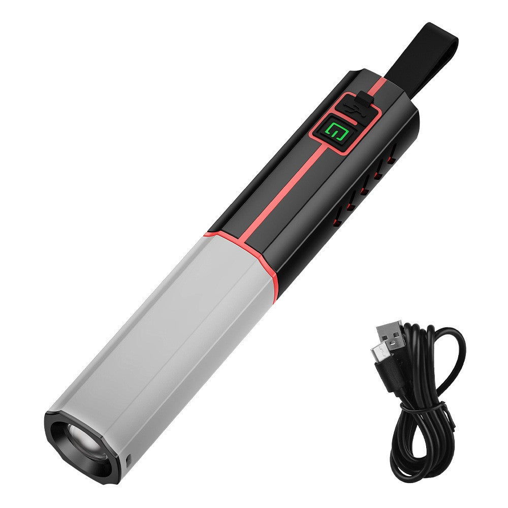 LED Flashlight Telescopic Zoom Rechargeable Type-C 3 Modes White Light Flashlight for Home Camping Outdoor Emergency