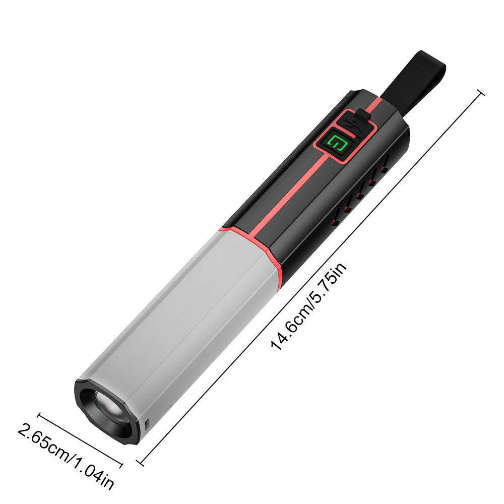 LED Flashlight Telescopic Zoom Rechargeable Type-C 3 Modes White Light Flashlight for Home Camping Outdoor Emergency