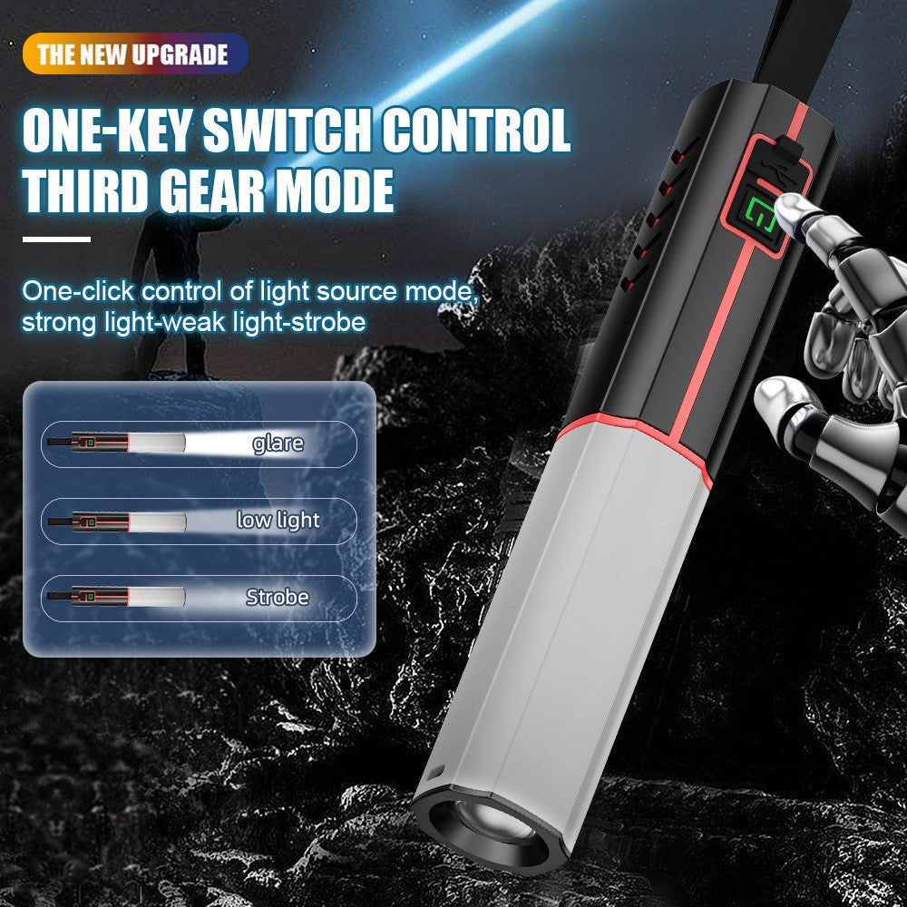 LED Flashlight Telescopic Zoom Rechargeable Type-C 3 Modes White Light Flashlight for Home Camping Outdoor Emergency