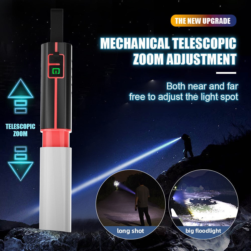 LED Flashlight Telescopic Zoom Rechargeable Type-C 3 Modes White Light Flashlight for Home Camping Outdoor Emergency