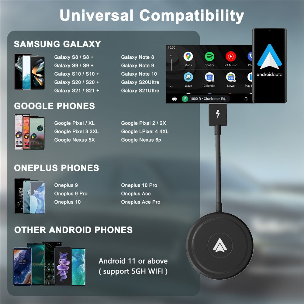 THT-020-5+ Android Auto Wireless CarPlay Adapter: Kabelgebunden zu Drahtlos, USB/Type-C
