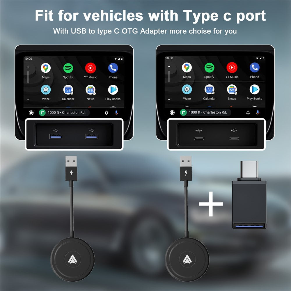 THT-020-5+ Android Auto Wireless CarPlay Adapter: Kabelgebunden zu Drahtlos, USB/Type-C