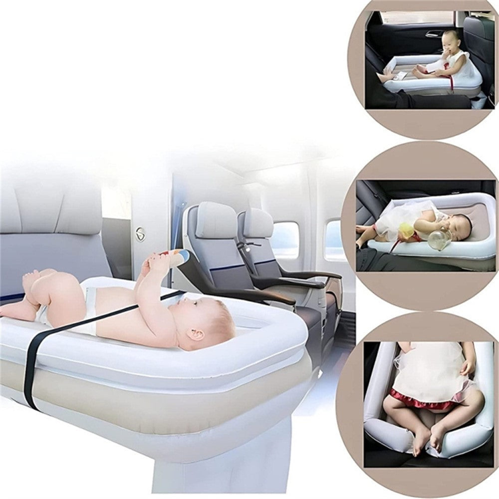 Flugzeug-Reisebett für Kinder – Aufblasbar für Flugzeug, Auto, Zug – inkl. Pumpe & Gurt