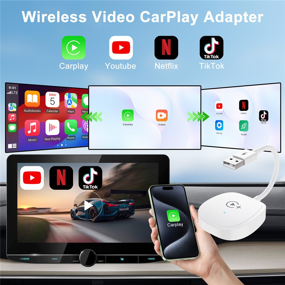 Kabelloser CarPlay Adapter: Apps wie YouTube/Netflix/TikTok für unterwegs