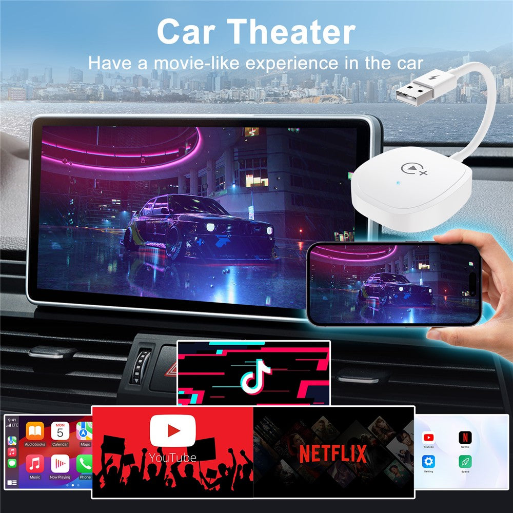 Kabelloser CarPlay Adapter: Apps wie YouTube/Netflix/TikTok für unterwegs
