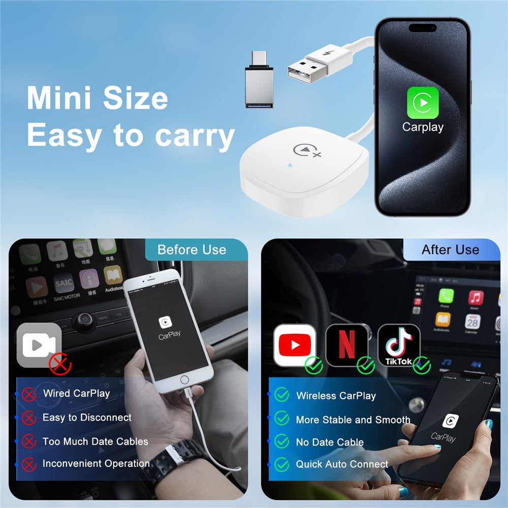 Kabelloser CarPlay Adapter: Apps wie YouTube/Netflix/TikTok für unterwegs