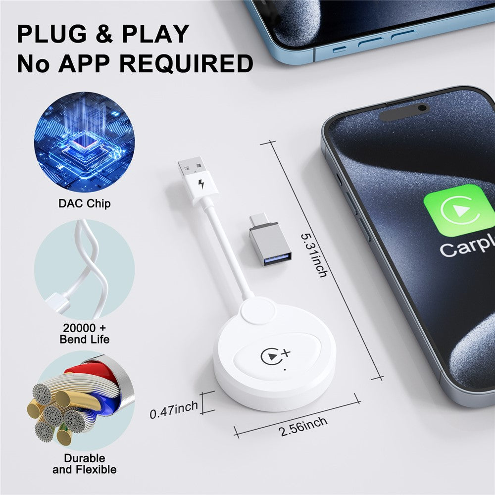 020-6+ Wireless CarPlay Adapter: Kabelgebundenes CarPlay kabellos nutzen, für YouTube/Netflix/TikTok