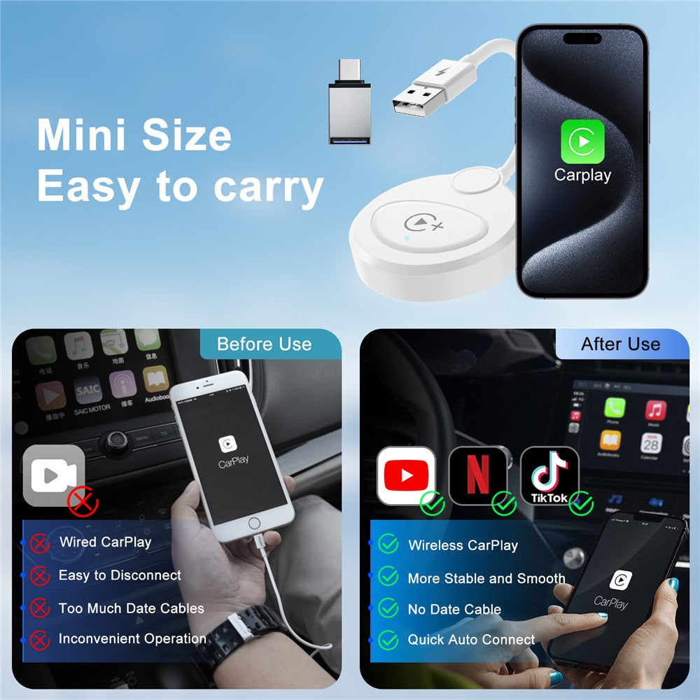 020-6+ Wireless CarPlay Adapter: Kabelgebundenes CarPlay kabellos nutzen, für YouTube/Netflix/TikTok