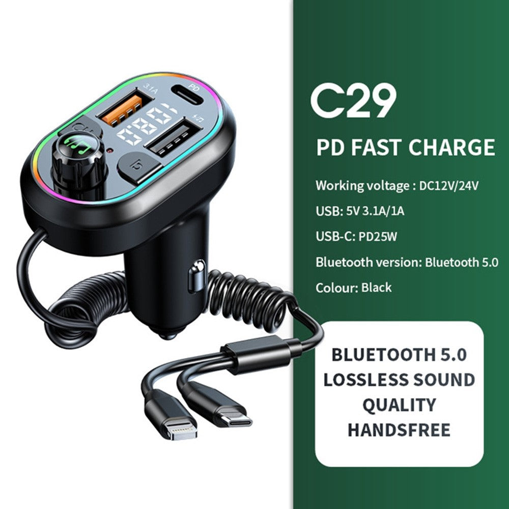 C29 Bluetooth FM Transmitter Auto MP3 Player: PD/USB Ladegerät mit Kabel