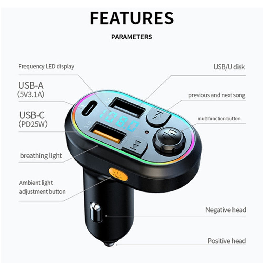 C29 Bluetooth FM Transmitter Auto MP3 Player: PD/USB Ladegerät mit Kabel