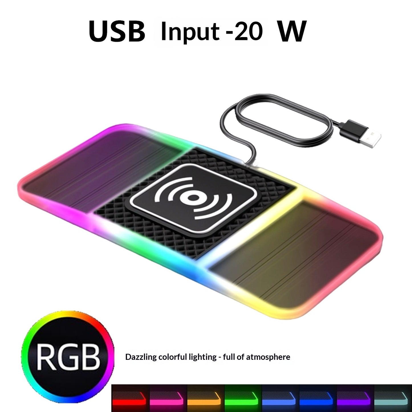 20W Schnelllade-Anti-Rutsch-Matte mit RGB-Licht – Universelles Handy-Ladegerät