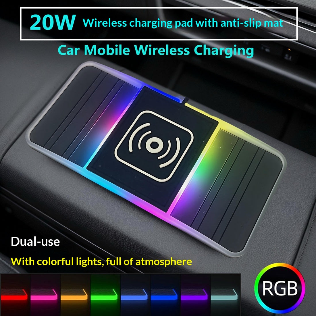 20W Schnelllade-Anti-Rutsch-Matte mit RGB-Licht – Universelles Handy-Ladegerät